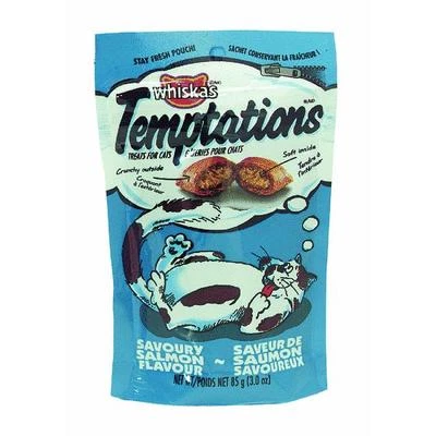 (12)-Whiskas Temptations Salmon Flavor Cat Treat 3 oz. pouch X 12 72304