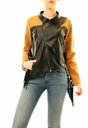 $250 NWT One Teaspoon Real Leather Jacket Boho Fringe Western Hippie size S