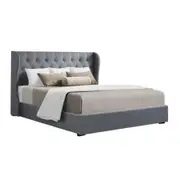 Artiss Issa Bed Frame Fabric Gas Lift Storage - Grey Queen