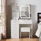 Makeup Vanity Set Dressing Table Desk with Stool LED Lights Mirror and 6 Drawers