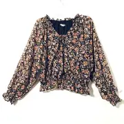 AEO American Eagle Outfitters Sz L Pink Floral Peasant Cottage Core Blouse NWT