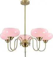BOKT Pink Sputnik Chandelier Gold 5-Lights Semi Flush Mount Ceiling Light Pink Globe Chandelier Pendant Lighting Vintage Large Pendant Light Farmhouse Industrial Hanging Ceiling Light