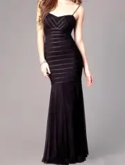 NWT BETSY & ADAM Black Striped Sweetheart Dress Formal Evening Gown 4,6,8,12