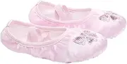 [LIFKOME] Satin Embroidered Sequins Kids Ballet Dance Shoes for Girls Girls' Yoga and Shoes Non Suede Sole Size 25 Pink