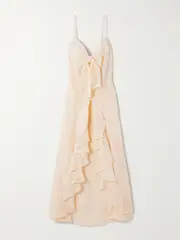 [Johanna Ortiz] Johanna Ortiz - Zambra Tie-detailed Ruffled Organic Linen Blouse - Ecru - US6 US 6 Ecru