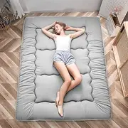 MAXYOYO Japanese Floor Mattress Futon Mattress, Thicken Tatami Mat Sleeping Pad Foldable Roll Up Mattress Dormitory Mattress Pad Floor Lounger Pillow Bed (Gray, Double)