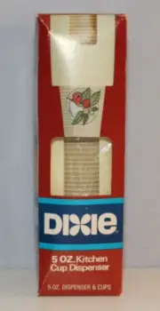 DIXIE 5oz KITCHEN CUP DISPENSER & SPICE THEMED CUPS NOS NEW IN SEALED BOX 1984