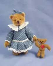 DEB CANHAM "SUNDAY BEST" TAN MOHAIR TEDDY BEAR WITH FANCY DRESS AND SMALL BEAR