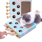 Cat Enrichment Toy Interactive Whack a Mole Game Scratching Pad Cardboard Box