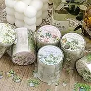 Lora Rossie 6 Rolls Hanging Flant PET Washi Tape Stickers, 50mm Wide Flower Pre-Cut Transparent Ephemera Light Decorative Aesthetic Floral Stickers for Journaling, Scrapbooking Supplies, DIY Craft