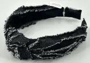 NEW ICING Claires Headband Black Frayed Knotted Denim Patchwork Hair Accessory