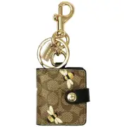 【COACH】蜜蜂X黑X卡其PVC滿版LOGO釦式相片冊鑰匙圈包包掛飾