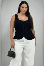 Black Scoop Neck Linen Blend Tie Back Vest