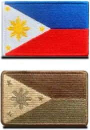 2 PCS Philippines Flag Patches Hook and Loop Fastener Embroidered Tactical