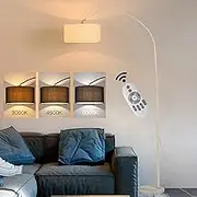 XCJump Modern Curved Floor Lamp 3 Levels Remote Control Dimmable Adjustable Height Marble Base with Warm Light Bedroom Living Room Office Standard Lamp 12W 185cm (White)