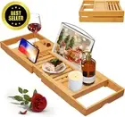 Bathtub Caddy Tray for Tub - Bamboo Bath Tray with Book and Wine Glass Holder