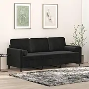 vidaXL Black Velvet 3-Seater Sofa with Throw Pillows - Comfortable Seating, Durable Metal Frame, and Easy-to-Clean, Removable Pillow Covers.