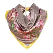 ANYYOU Scarf for Women Floral Yellow Print Square Silk Shawl For Summer Spring And Fall
