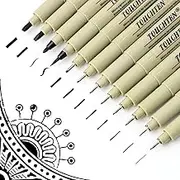 WYTNB 12Pcs Black Ink Assorted Tips Fine Liners Pen Set, 0.15-3mm Micro Technical Drawing Pens, No Bleed Artists Fineliner Art Pens, Waterproof Micro Liner for Art Sketching Illustration Comic