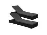 Borocay PE Wicker Outdoor Sunbed Lounge Set of 2,Black