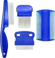 4 Different Kinds of Flea Combs, Stainless Steel Round Teeth Dog Cat Lice Combs, Durable Fine Tooth Pet Tear Stain Remover Tool (Blue)