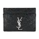 YSL MONOGRAM系列V字縫線魚子醬牛皮名片夾(黑/銀)