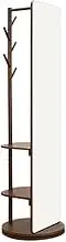 Full Length Mirror Solid Wood Full-Length Mirror, Floor-to-Ceiling Mirror, Home Bedroom, rotatable and Movable Dressing Mirror with Hanger Full Body Mirror