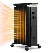 1500W Portable Oil Filled Radiator Heater with 3 Heat Settings-Black - Color: Bl