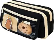Capybara Pencil Pouch Case Holder Pen Box Large ty Big Zipper Canvas Makeup Bag Bulk Cosmetics Toiletry Storage,(Black)