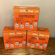 Lot 3 Boxes Spooky Village Halloween 30ct Skull Indoor LED String Light Battery