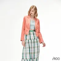 在飛比找momo購物網優惠-【iROO】橘紅偽牛仔短版西裝外套