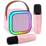 Mini Karaoke Machine,Portable Bluetooth Speaker with 2 Wireless Microphone fo...