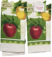 Set of 2 Same Kitchen Towels(15"x25")RED & YELLOW APPLES,DELICIOUS ORHARDS #2,AM