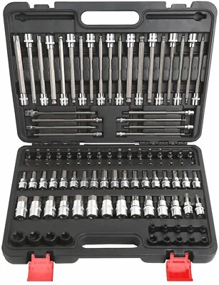 PK Tool 107pc Bit & Socket Set Metric SAE S2/Cr-V Star Hex Tamper E-Star Kit
