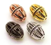 CZ Micro Pave Oval Cage Spacer Beads for Bracelet/Necklace, Black Cubic