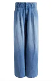 Alice + Olivia Anders Low Rise Pleated Wide Leg Jeans Denim Georgia Vtg Blue 30