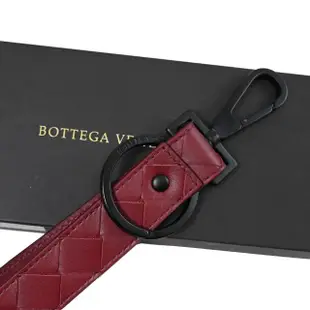 【BOTTEGA VENETA 寶緹嘉】簡約經典手工編織全皮革扣式吊飾鑰匙圈(酒紅)