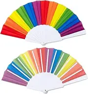 Yowzpe 2 Pack Large Folding Hand Rave Fan Gay Pride Rainbow Handheld Fans Folding Silk Colorful Hand Held Fan Party Performance Decorations for LGBT Festival Events Dance Supplies for Women Men