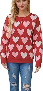 [RanRui] Women's Winter Fall Collection Valentine's Day Round Neck Handmade Beaded Love Peach Pullover Sweaters, Red, Medium