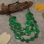 Bohemian Wooden Coconut Shell Wood Beaded Choker Necklace African Ethnic Colorful Long Layered Bib M Green One-size