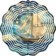 Sailboat Galaxy Wind Spinner 10" Metal Outdoor Kinetic Garden Decor Nautical Art
