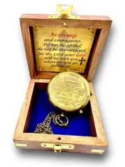 Be Strong & Courageous Commando-W Engraved Compass with Wooden Case - Inspira...