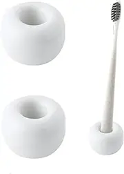 Small Ceramic Toothbrush Holder Stand for Bathroom, 2Pcs Mini Handmade Toothbrush Holders, White