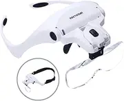 Yoctosun Head Mount Magnifier with 2 Led Professional Jeweler's Loupe Light Bracket and Headband are Interchangeable