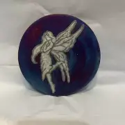 New Jeremy Diller Fairy Wings Raku Art Pottery 4" Coaster Signed Purple Blue