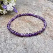 Natural Amethyst 4mm Beaded Purple Aura Healing Bracelet Chevron Jewelry Gift