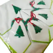 Christmas Embroidered Tree Placemats Wreath Napkin Ring Runner 15pc Set Kitsch