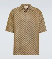 [Gucci] Gucci GG jacquard linen-blend shirt UK 16 beige