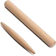 2 Pcs French Wooden Rolling Pins Dough Roller Beech Wood Rolling Pin for Baking Cookie, Pizza, Fondant, Pie Crust, Pastry (Tapered End and Round End)