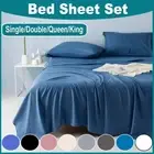 2000TC Soft 4PCS Flat Fitted Bed Sheet Set Pillowcases Single/Double/Queen/King